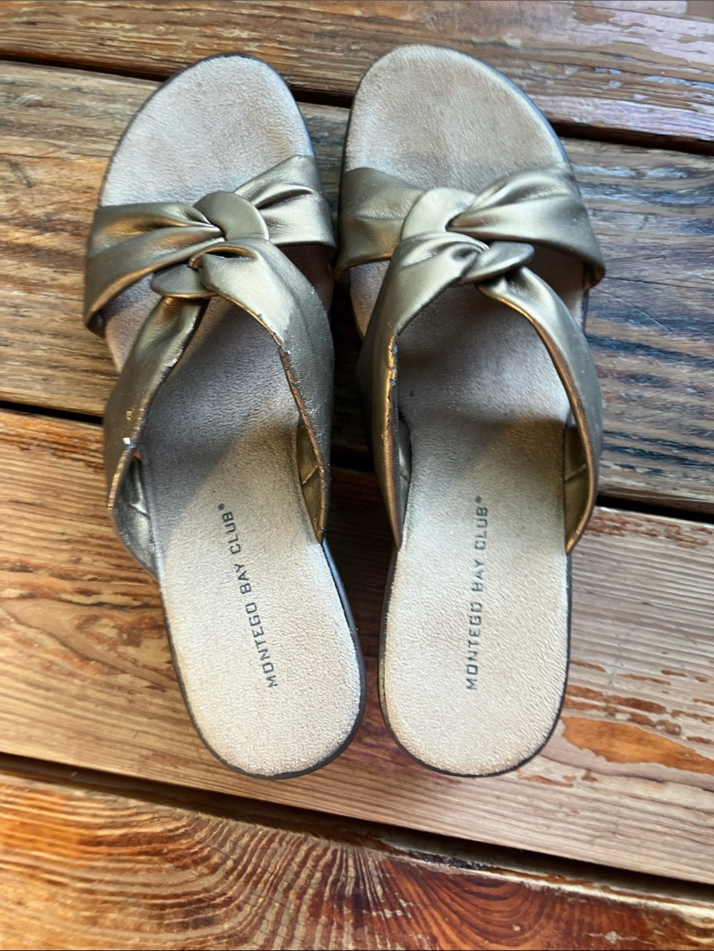Montego Bay Club Metallic Gold Knot Slide Sandals - Picture 11 of 13